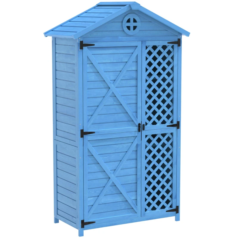 Outdoor Wooden Storage Shed with Ventilation Slots, Weatherproof Roof, Fir Wood Tool House for Garden, Backyard, 90L x 56.5W x 175.5H cm, Blue