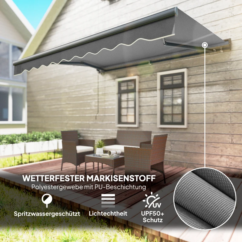 Outsunny Klemmmarkise mit Handkurbel höhenverstellbar Gelenkarmmarkise 250 cm breit UPF 50+ Grau