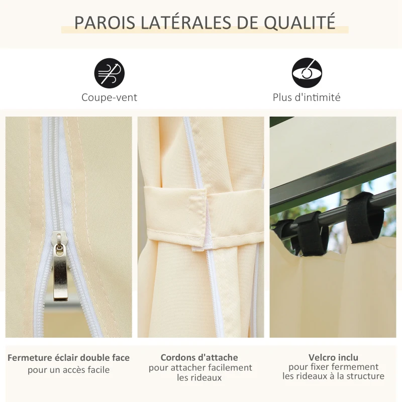Outsunny Tonnelle Barnum pavillon de Jardin Style Colonial Double Toit Toiles latérales Amovibles 3L x 4l x 2,8H m crème
