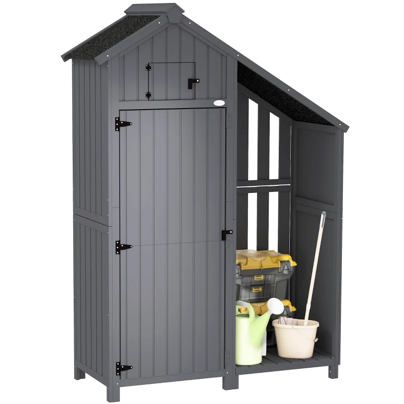 Outsunny Garden Outdoor Storage Shed Outdoor Tool Shed with 3 Shelves and Tilt Roof, 129x51.5x180cm, Grey