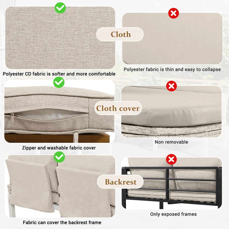 Elegant Outdoor Garden Lounge Set with Wooden Table, Thick Cushions, L-Shaped Corner Sofa for 4 People, 145L x 60W x 80H cm, Beige