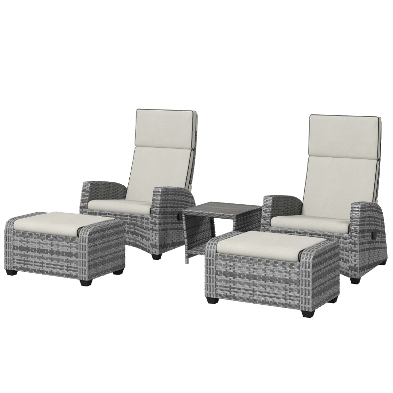 Outsunny 5-Piece Rattan Garden Furniture Set with Cushions - Grey