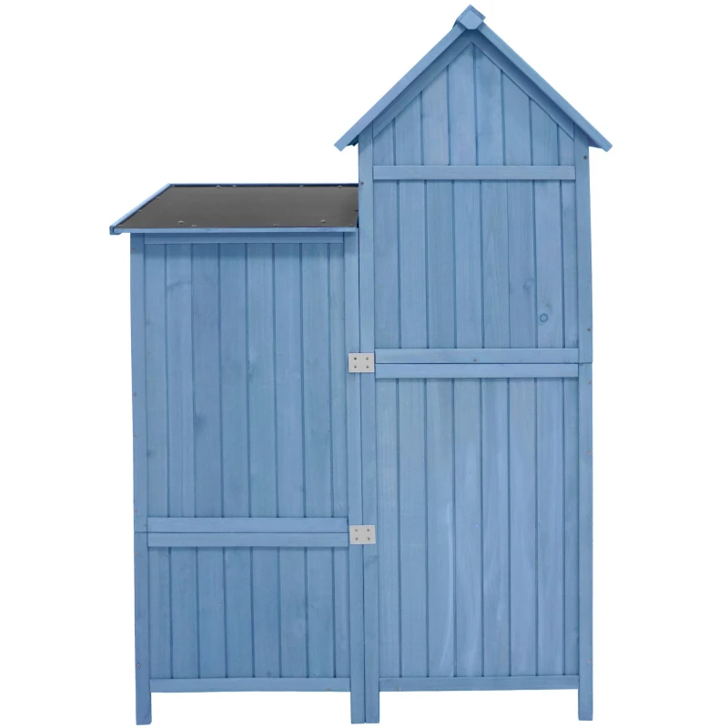 Weatherproof Wooden Tool Shed with PVC Roof, Shelves and Compartment, Tool Cabinet for Garden, Patio, Balcony, 118L x 54W x 173H cm, Blue