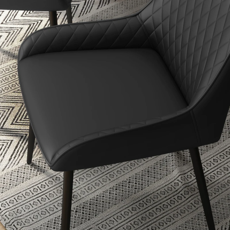 HOMCOM Set 4 Scaune de Dining Tapițate cu Spătar Înalt, Picioare din Oțel și Piele Ecologică, 49x60x89 cm, Negru