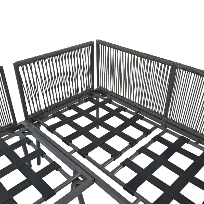 Modern Space-Saving L-Shaped Corner Sofa with Glass Coffee Table, Outdoor Garden Lounge Set for 4-5 People, 120L x 60W x 86H cm, Grey