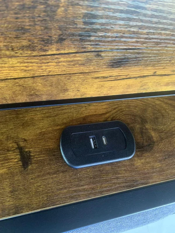 Double Bed Frame with Storage Drawers, RGB LED Headboard and Charging Station, 205L x 136W x 116H cm, Black + Dark Walnut