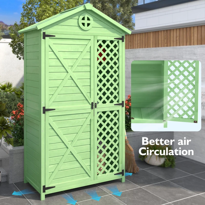 Weatherproof Fir Wood Tool House with Ventilation, Stable Construction, Outdoor Wood Garden Storage Shed, 90L x 56.5W x 175.5H cm, Green
