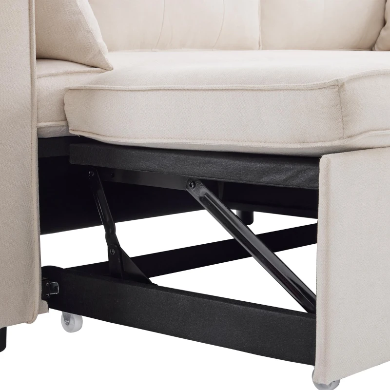 3-in-1 Convertible Sofa Bed with Reversible Chaise, Internal Storage and Cup Holders, L-Shaped Sleeper Sofa with Pillows, 211L x 130W x 86H cm, Beige