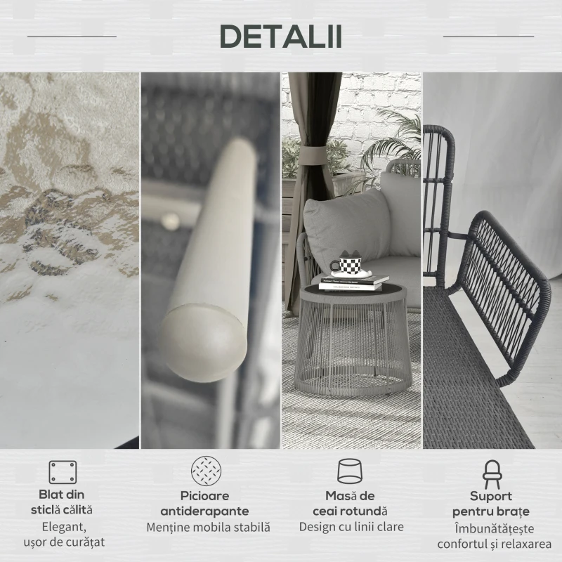 Outsunny Set Mobilier de Grădină din 3 Piese cu Canapea, Şezlong cu Perne şi Măsuţă, 125x77x82 cm, Gri Deschis(m-6)