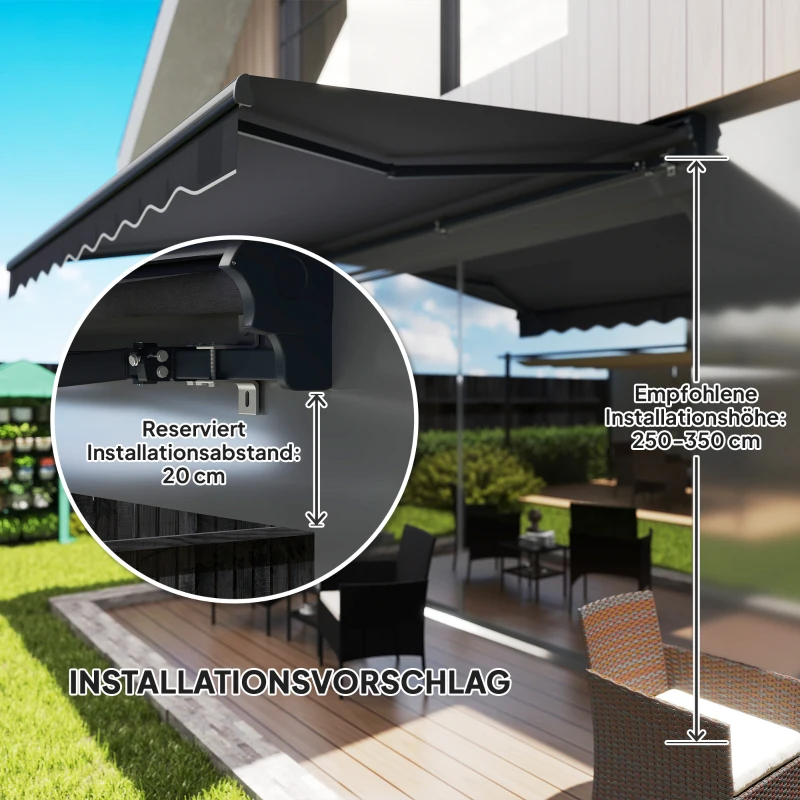 Outsunny Klemmmarkise mit Handkurbel höhenverstellbar Gelenkarmmarkise 250 cm breit UPF 50+ Grau
