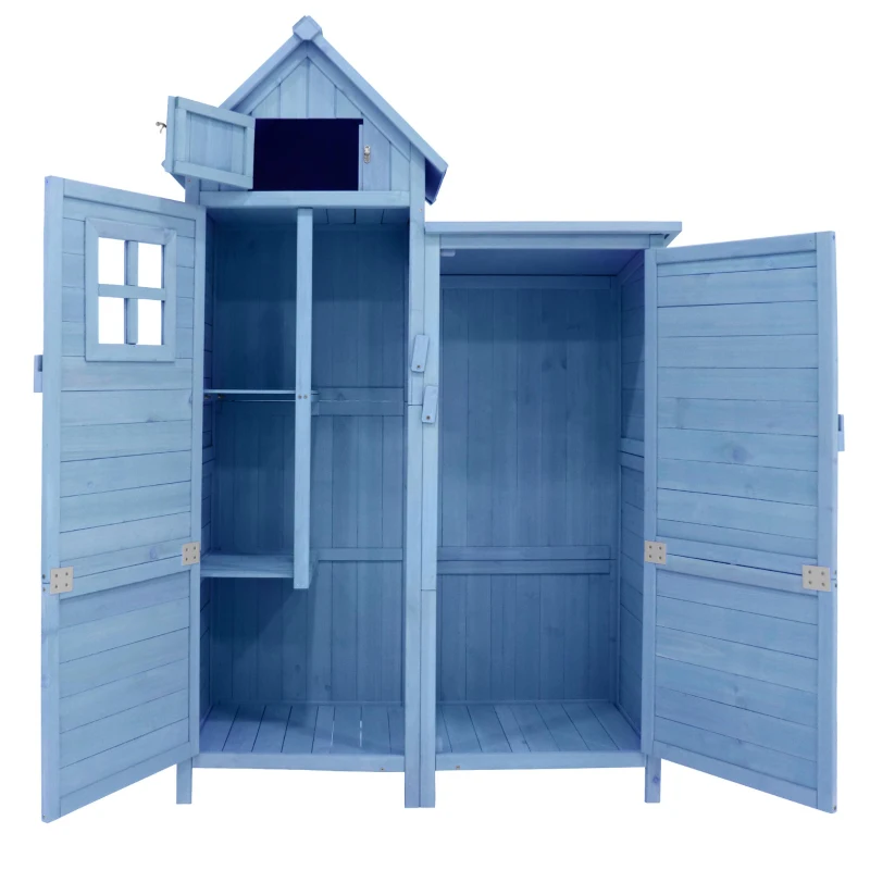Weatherproof Wooden Tool Shed with PVC Roof, Shelves and Compartment, Tool Cabinet for Garden, Patio, Balcony, 118L x 54W x 173H cm, Blue
