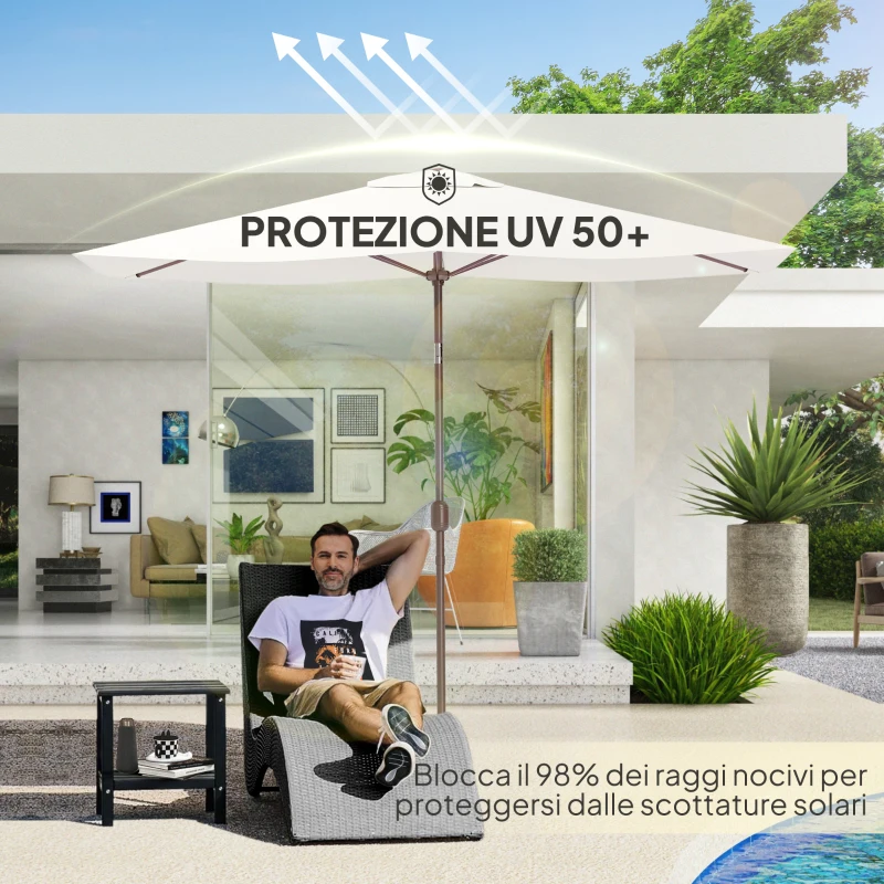 Outsunny Telo di Ricambio per Ombrellone Rettangolare 3x2 m a 6 Stecche, Poliestere Anti UV 50+, Beige