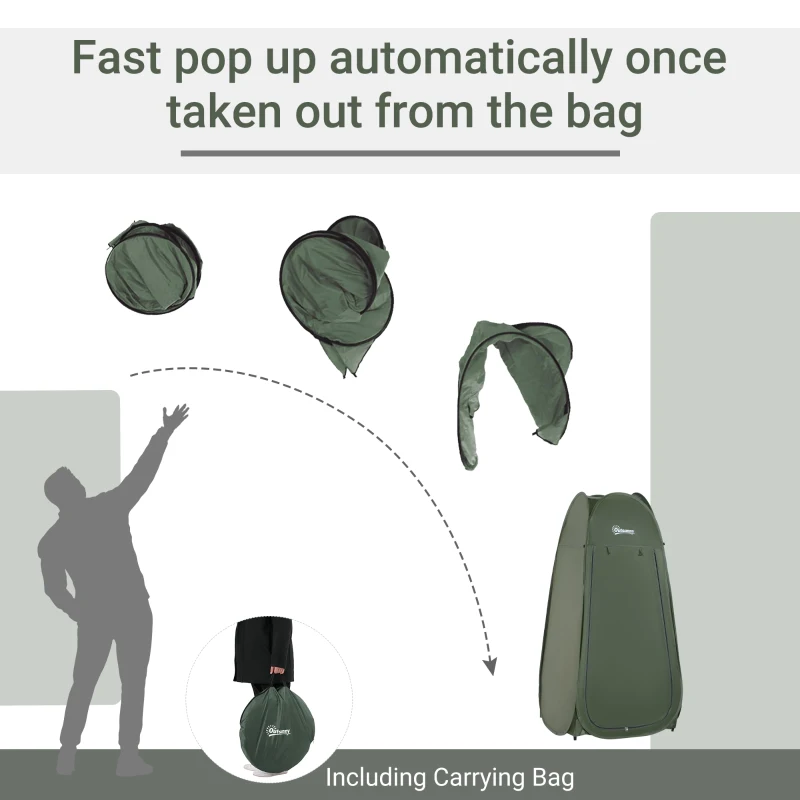 Outsunny Cort de Duș Pop Up Impermeabil cu Intrare cu Fermoar, 100x100x185 cm, Verde
