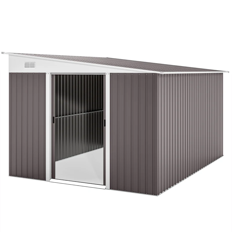 Outsunny Casetta da Giardino con Porta Scorrevole, in Acciaio, 345x280.5x169-201cm, Grigio
