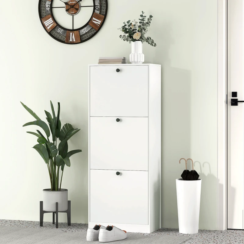 HOMCOM Schuhschrank, 3 Schubladen, für bis zu 12 Paar Schuhe, Spanplatte, Weiß(m-8)