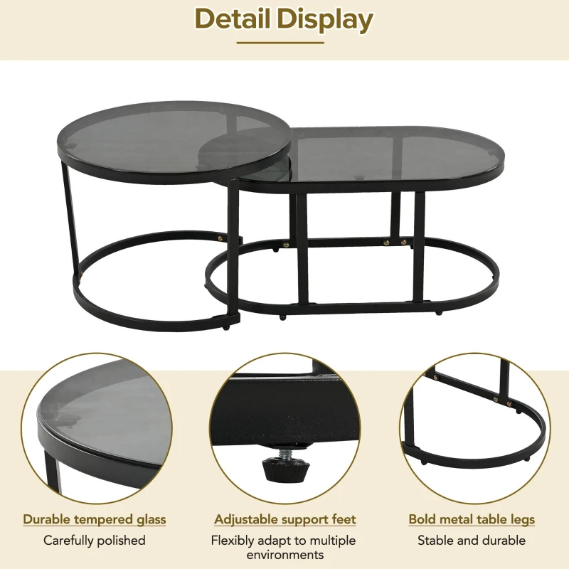 Space-Saving Outdoor Garden Lounge Set with Glass Coffee Table, Adjustable Foot Pads, Versatile Sofa Set for Patio, Porch, Backyard, Grey