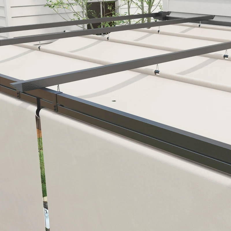Outsunny Pérgola de Jardín Cenador para Exterior con Techo Retráctil y 4 Cortinas Enrollables 4x3 m Crema