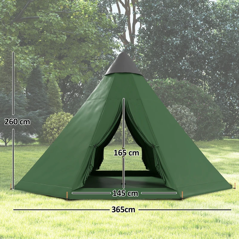 Outsunny 6 Men Tipi Tent with Carry Bag - Green