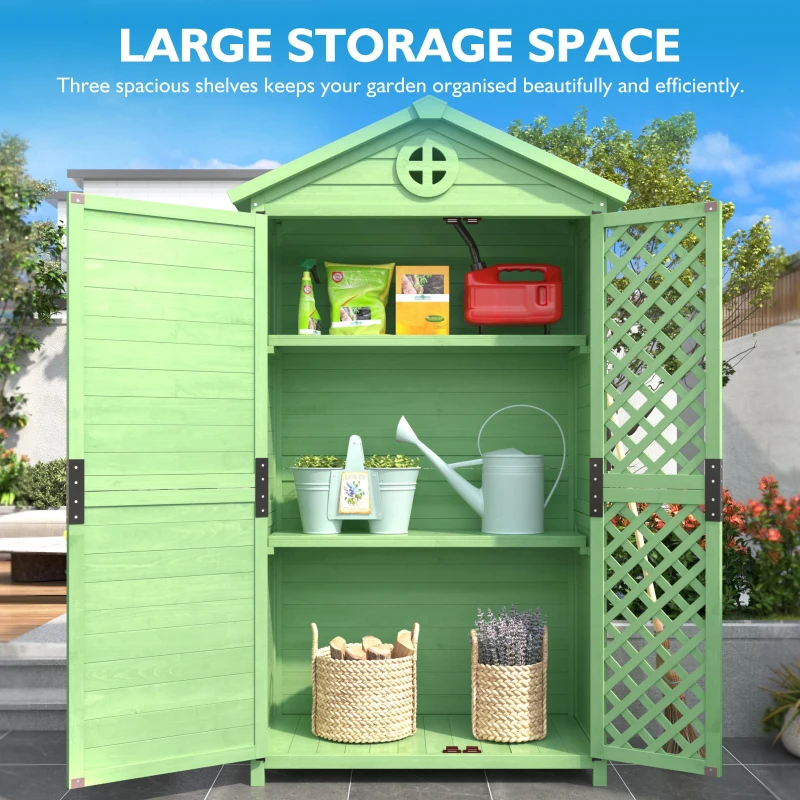 Weatherproof Fir Wood Tool House with Ventilation, Stable Construction, Outdoor Wood Garden Storage Shed, 90L x 56.5W x 175.5H cm, Green