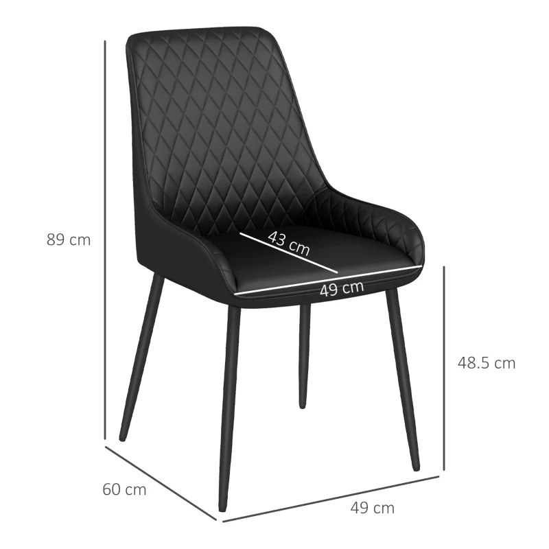 HOMCOM Set 4 Sedie da Pranzo Imbottite, Ergonomiche e Trapuntate a Diamante, in Pelle PU e Acciaio, 49x60x89 cm, Nero