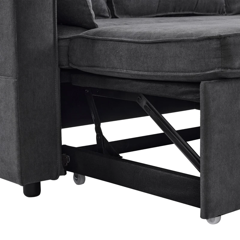 3-in-1 Convertible Sofa Bed with Internal Storage Chaise, L Shaped Sleeper Sofa with Cup Holders and Pillows, 211L x 130W x 86H cm, Grey