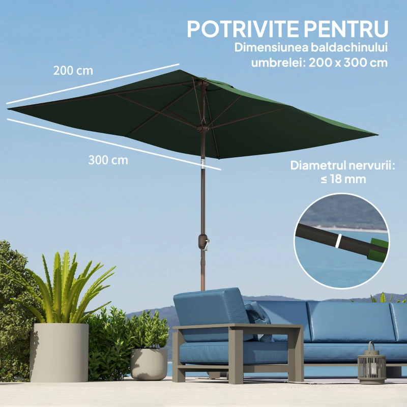 Outsunny Copertină de Rezervă pentru Umbrelă cu Ventilație în Partea Superioară, 300x200 cm, Verde