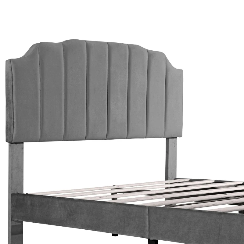 Double Upholstered Bed Frame with Adjustable Channel-Tufted Headboard, Easy Assembly, Perfect for Sophisticated and Modern Bedroom, 198L x 141.5W x 111.5H cm, Grey