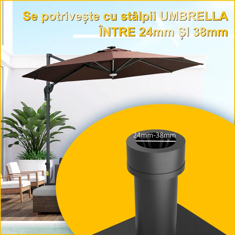 Outsunny Bază pentru Umbrelă cu Roți, 2 Frane și Mâner Încorporat, 45x45x40 cm, Negru