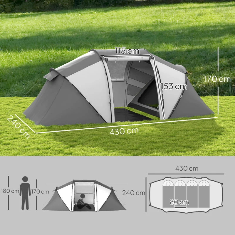 Outsunny 4-6 Man UV Protection Camping Tent - Charcoal Grey and White