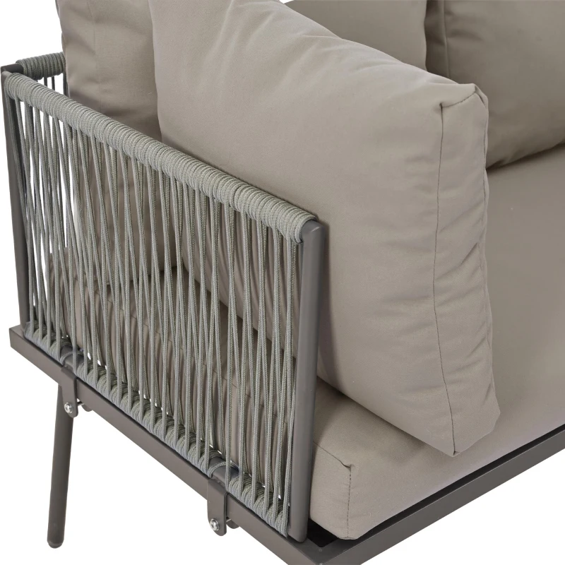 Modern Space-Saving L-Shaped Corner Sofa with Glass Coffee Table, Outdoor Garden Lounge Set for 4-5 People, 120L x 60W x 86H cm, Grey