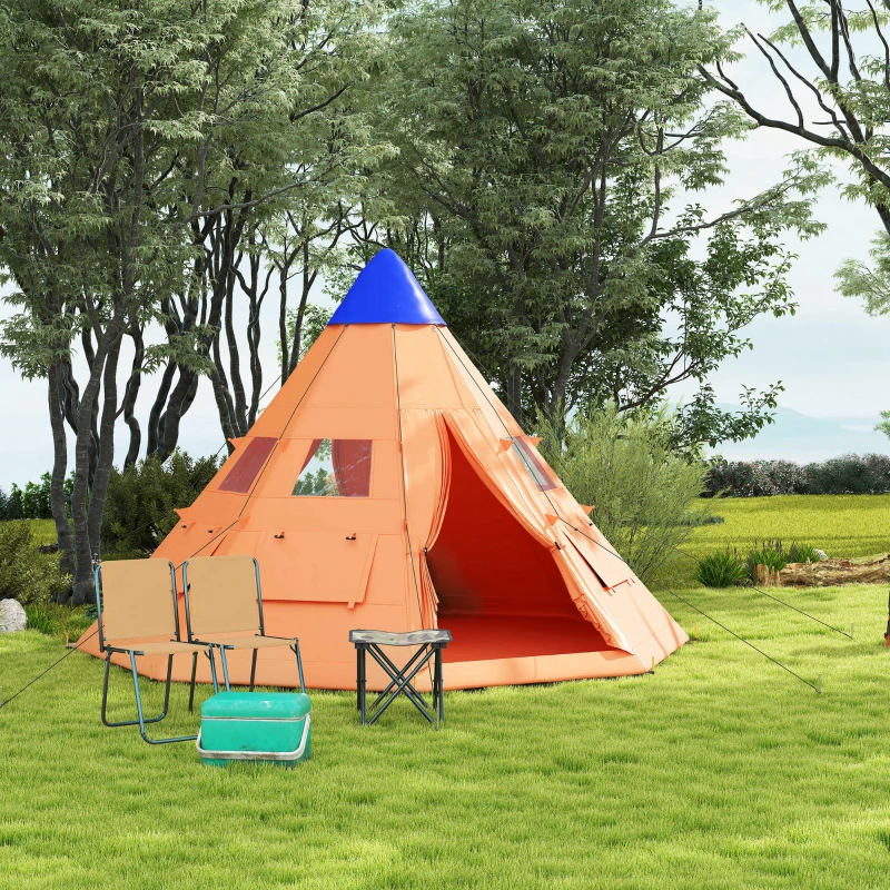 Outsunny 6 Men Tipi Tent with Carry Bag - Orange