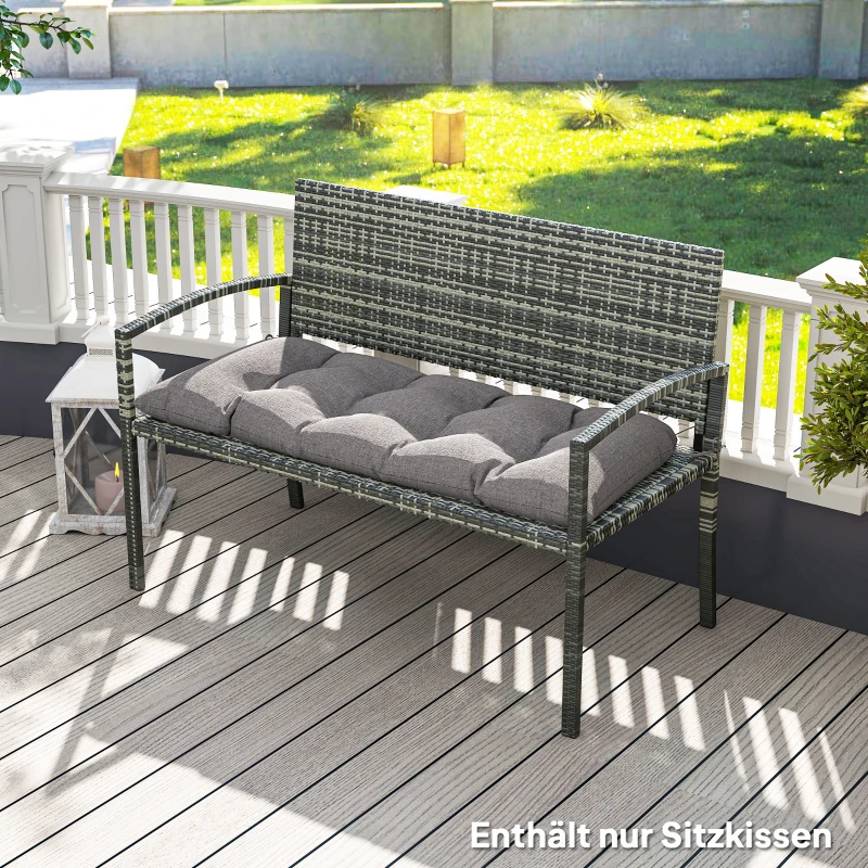 Outsunny Bankkussen 105 x 46 x 12,5 cm met Banden, Buiten Zitkussen voor Tuinmeubilair, Tuinbank, Grijs