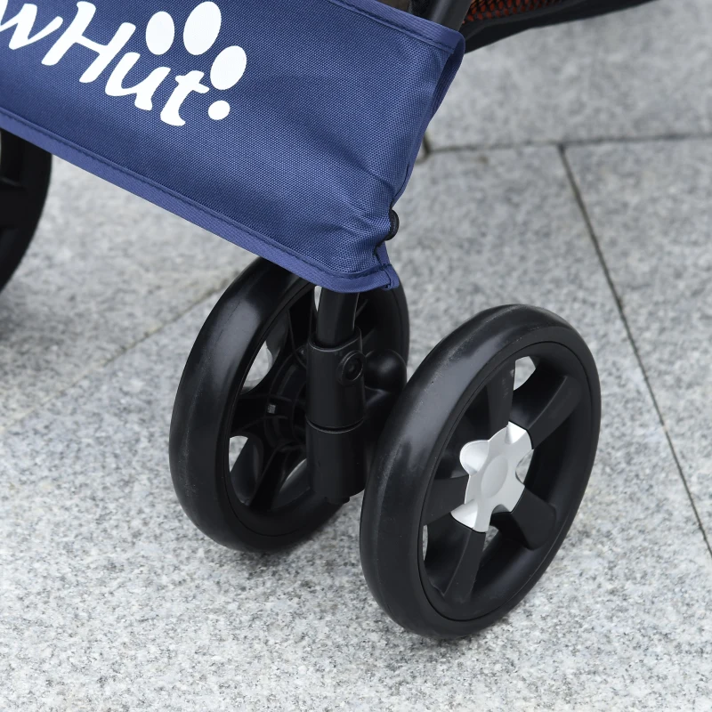 PawHut Cărucior pentru Animale cu Coș, Pernă și 2 Lese, 81x48x99 cm, Albastru Închis