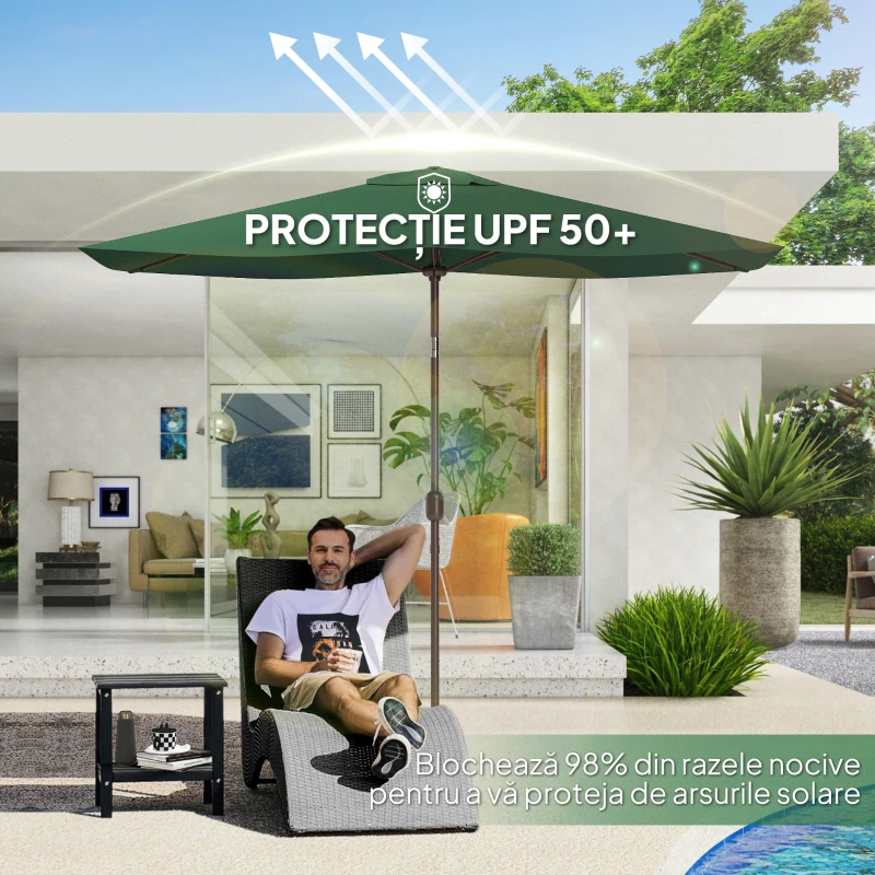 Outsunny Copertină de Rezervă pentru Umbrelă cu Ventilație în Partea Superioară, 300x200 cm, Verde