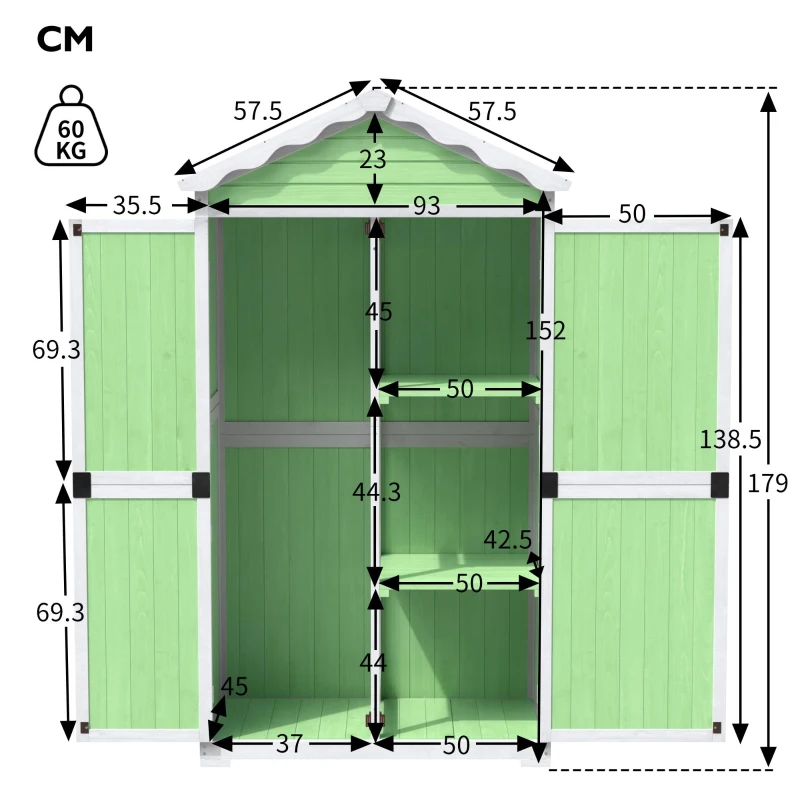 Weatherproof Fir Wood Tool House with Stable X Reinforcements, Eco-Friendly Outdoor Wooden Garden Storage Shed, 93L x 45W x 179H cm, Green