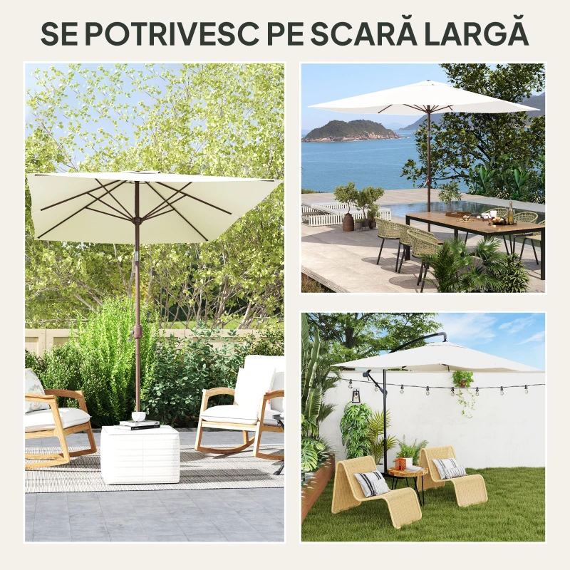 Outsunny Pânză de Schimb pentru Umbrelă Dreptunghiulară 3x2 m cu 6 Spițe, Poliester Anti-UV 50+, Bej