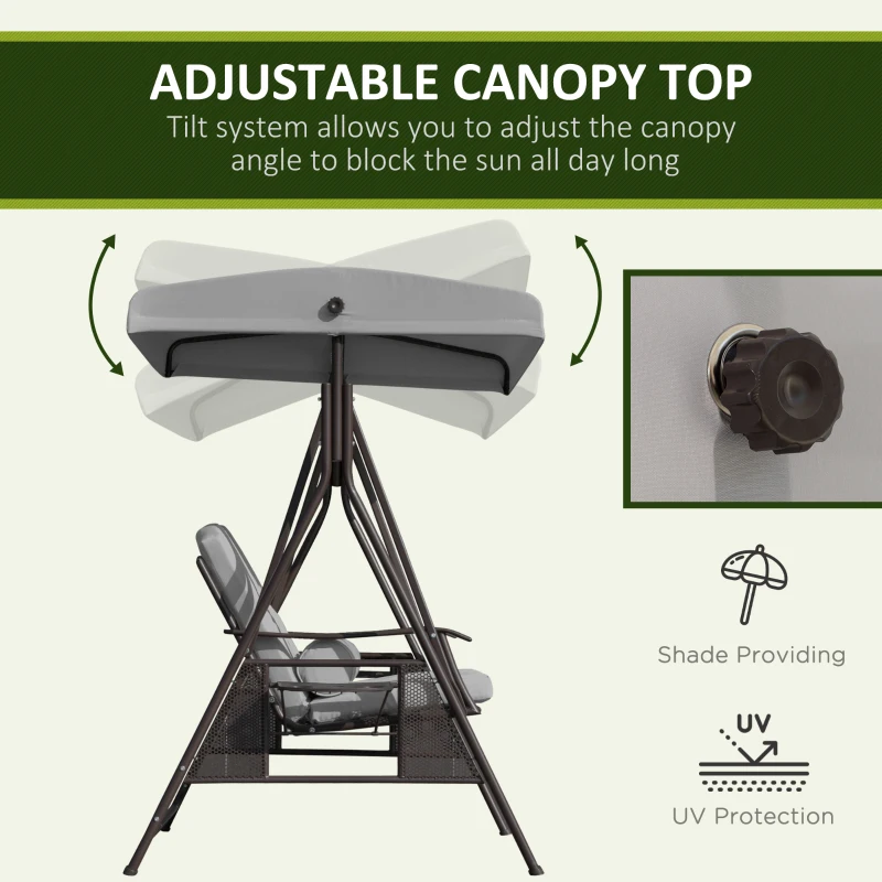 Outsunny 2-zits schommelzitje met zonnekap kussens metaal grijs