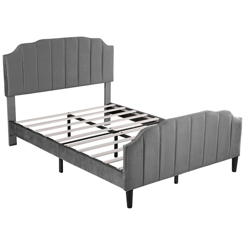 Double Upholstered Bed Frame with Adjustable Channel-Tufted Headboard, Easy Assembly, Perfect for Sophisticated and Modern Bedroom, 198L x 141.5W x 111.5H cm, Grey