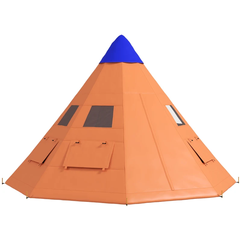 Outsunny 6 Men Tipi Tent with Carry Bag - Orange