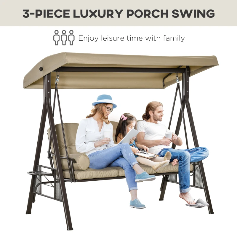 Outsunny 2-zits schommelstoel met luifel en kussen metaal bruin