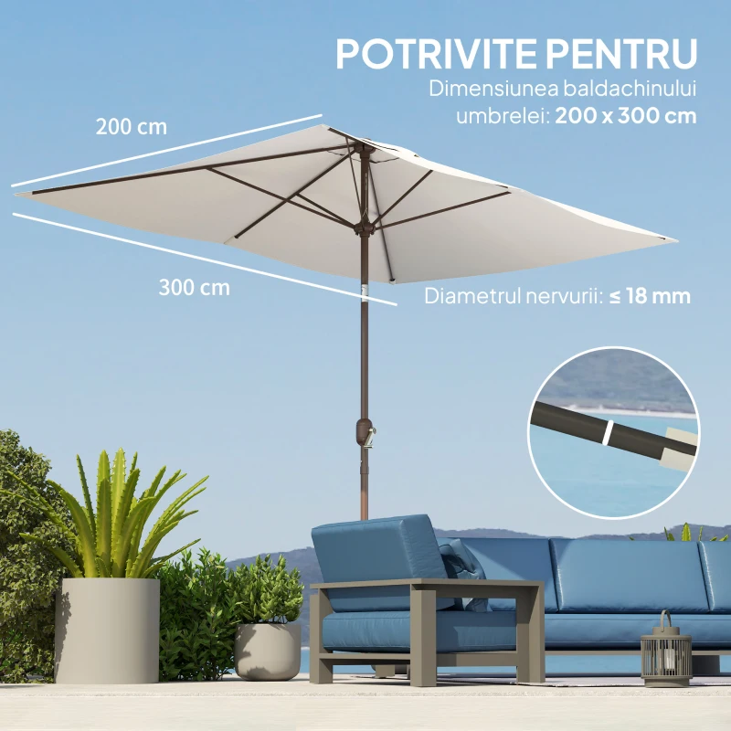 Outsunny Pânză de Schimb pentru Umbrelă Dreptunghiulară 3x2 m cu 6 Spițe, Poliester Anti-UV 50+, Bej