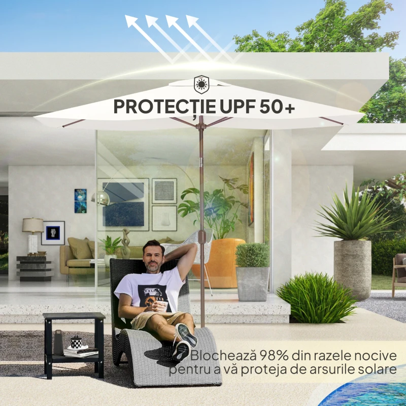 Outsunny Pânză de Schimb pentru Umbrelă Dreptunghiulară 3x2 m cu 6 Spițe, Poliester Anti-UV 50+, Bej