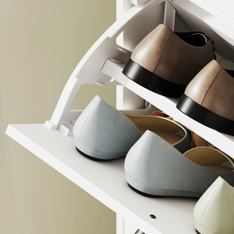 HOMCOM Schuhschrank, 3 Schubladen, für bis zu 12 Paar Schuhe, Spanplatte, Weiß(m-9)