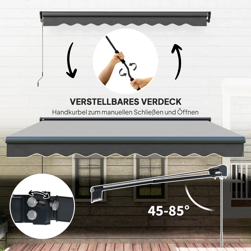 Outsunny Klemmmarkise mit Handkurbel höhenverstellbar Gelenkarmmarkise 250 cm breit UPF 50+ Grau