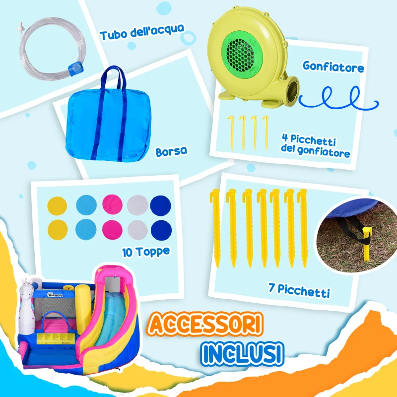 Outsunny Castello Gonfiabile per Bambini con Scivolo, Piscina e Canestro da Basket, Gioco Gonfiabile Gigante e Rimbalzante per 3 Bambini, 360x305x210 cm