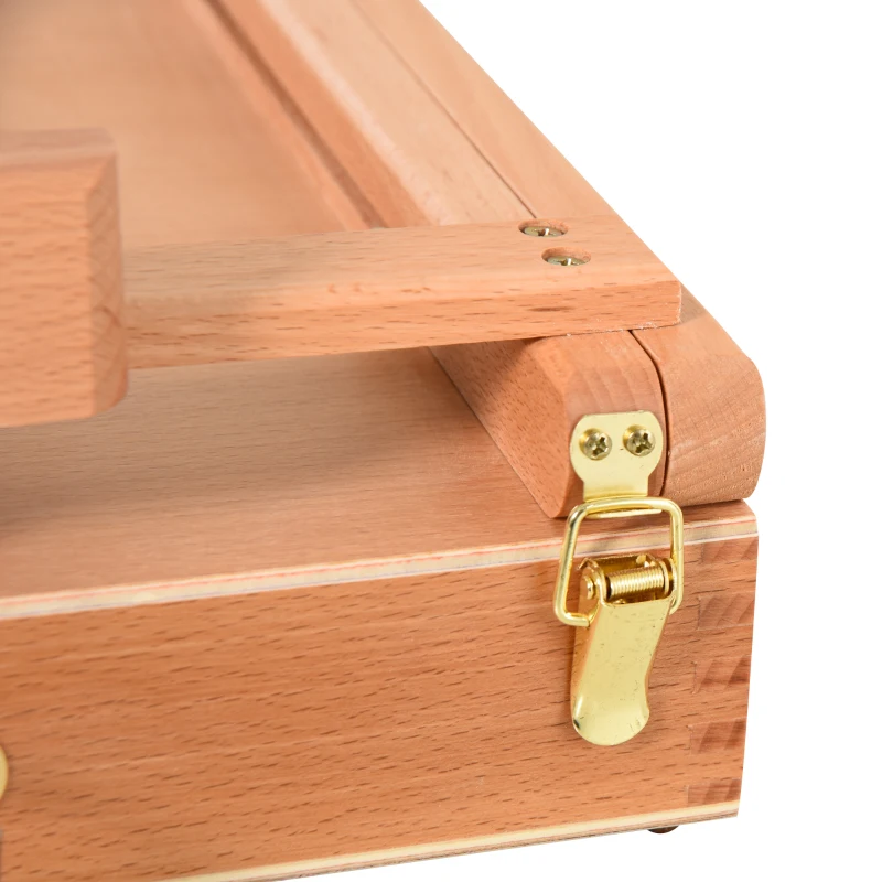 Vinsetto Chevalet Valise Chevalet d'atelier réglable en angle pliable avec tiroir en bois de hêtre naturel 42 x 36 x 12,5 cm
