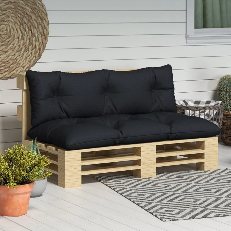 Outsunny Set 2 Gartenkissen für Sofas und Paletten aus Polyester mit Dicker Polsterung, Schwarz