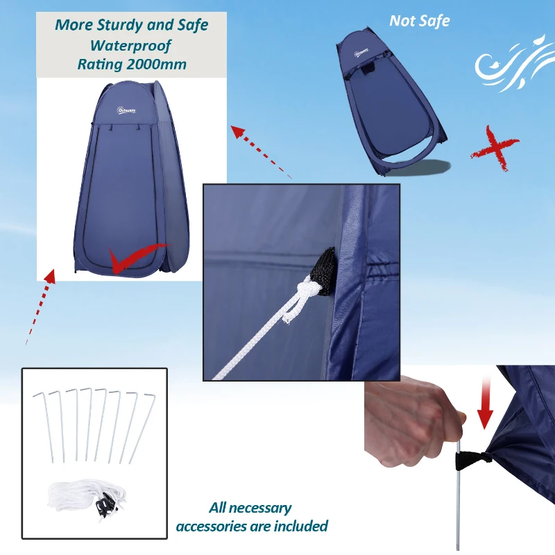 Outsunny Cort de Duș Pop Up Impermeabil cu Intrare cu Fermoar, 100x100x185 cm, Albastru