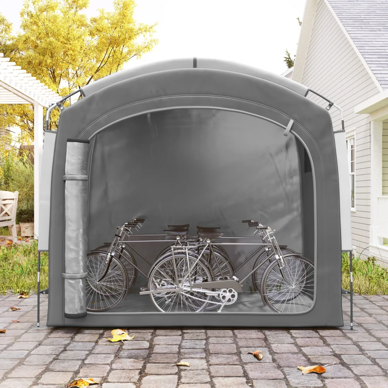 Outsunny Tenda per biciclette rifugio per biciclette portatile per 3-4 biciclette con 2 tasche laterali 205 x 140 x 188 cm grigio scuro