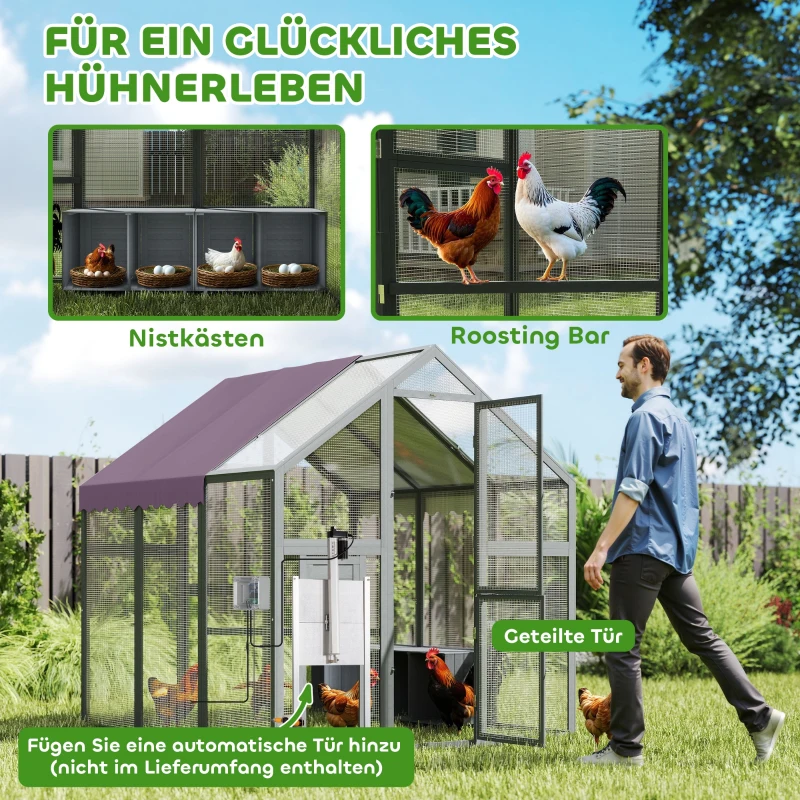 PawHut Gallinero, gallinero con techo resistente al agua, 4 nidos, para 6-8 Gallinas, aproximadamente 1,7x1,8x1,8 m